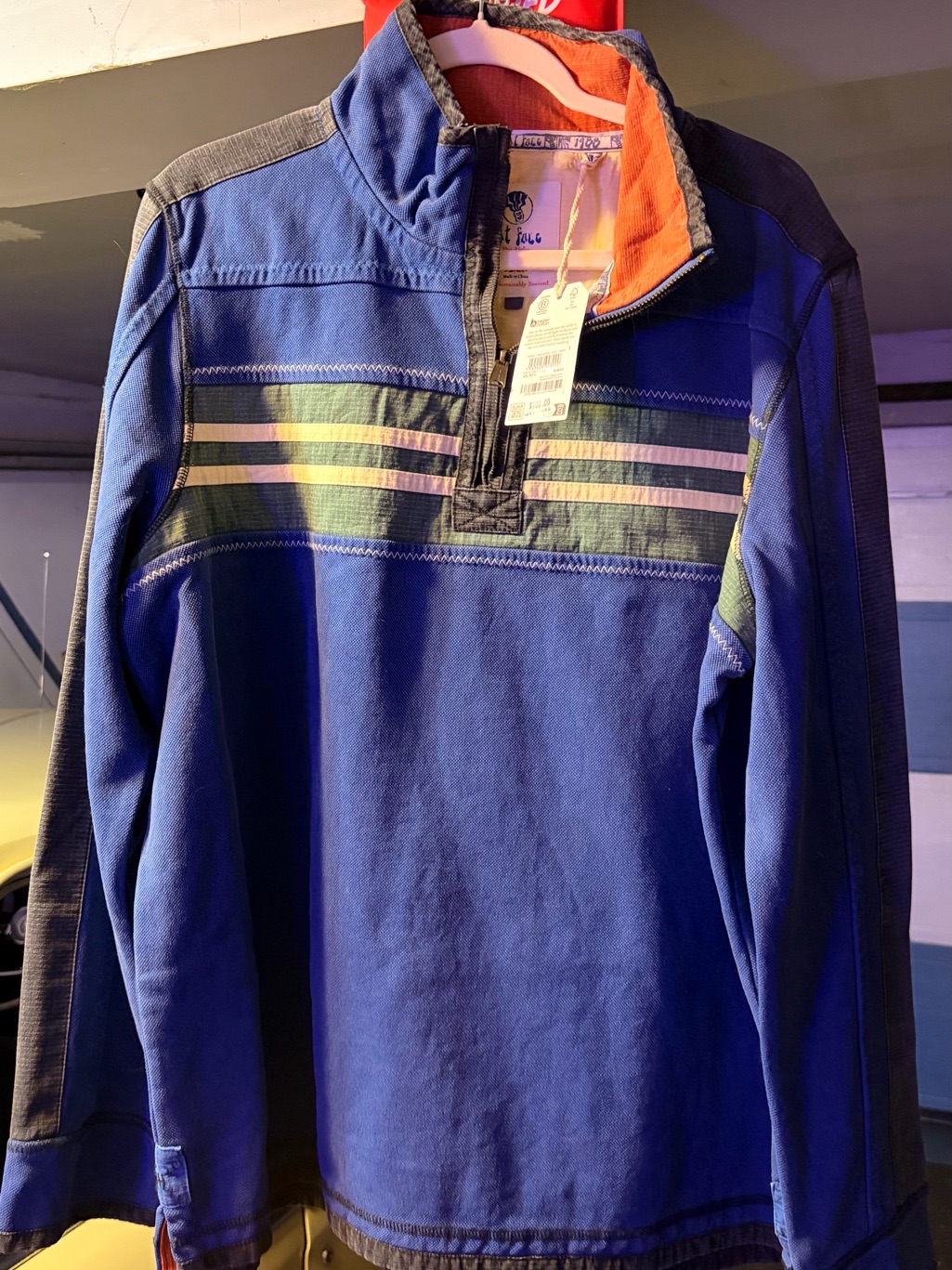 Fat Face: Arlie () Blue Quarter-Zip Pullover With Orange And Grey Authentic